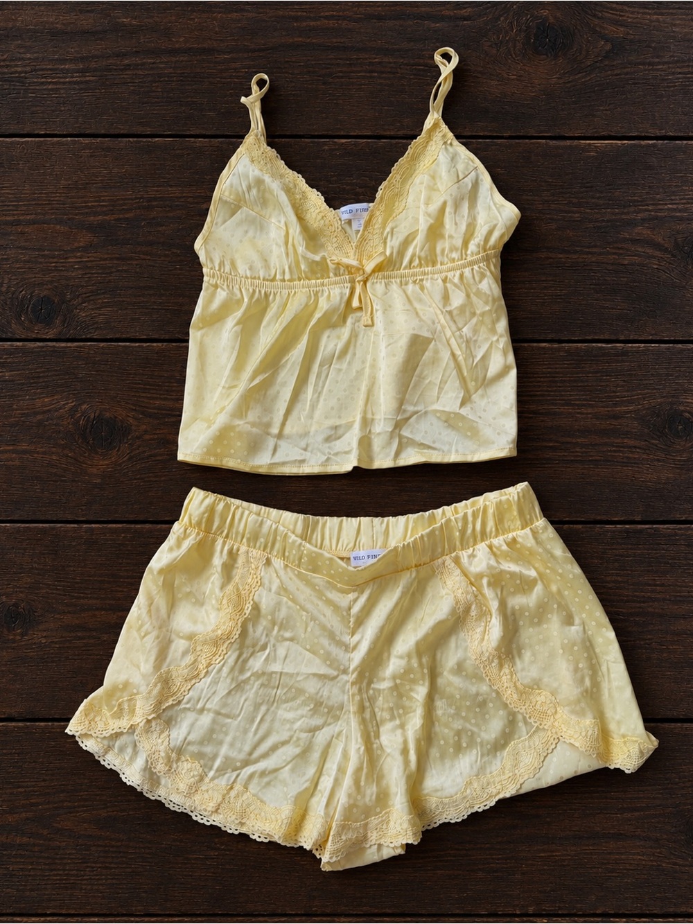 Soft Yellow Lace-Trim Camisole & Short Set - Women Pyjamas